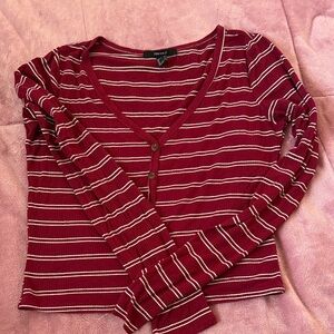 Forever 21 Burgundy Striped Long Sleeve Top